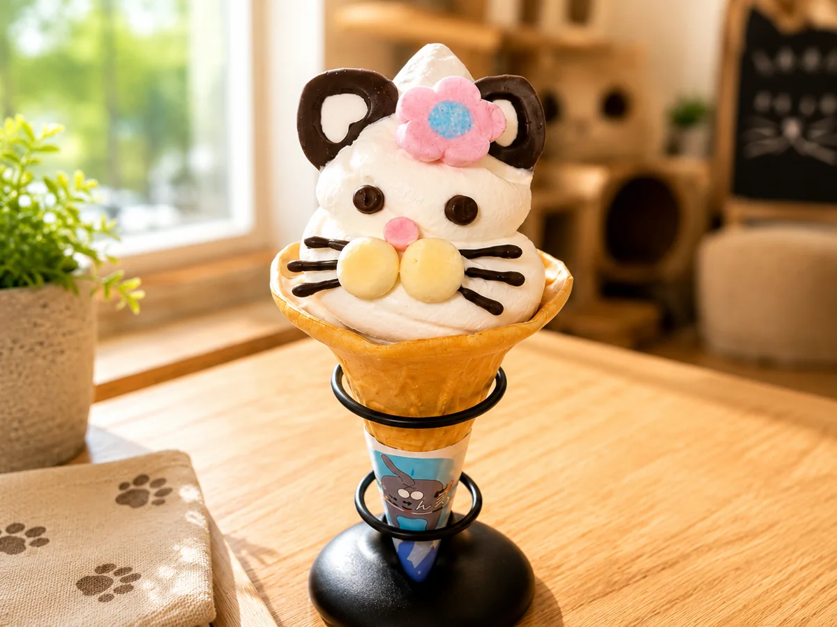 猫の顔をかたどった「猫ねこソフト」